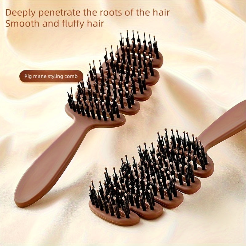1pc Dual-Purpose Natural Bristle Hair Comb - a Fluffy Massage Tool Suitable for Women, Suitable for Straight And Fluffy Hair, with Brown ABS Plastic Handle, Perfect for Home And Travel, Dual-Purpose Hairbrush | Straightening Brush