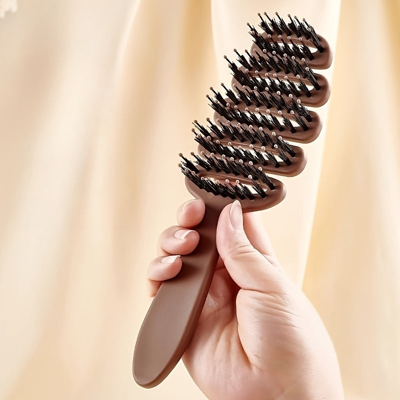 1pc Dual-Purpose Natural Bristle Hair Comb - a Fluffy Massage Tool Suitable for Women, Suitable for Straight And Fluffy Hair, with Brown ABS Plastic Handle, Perfect for Home And Travel, Dual-Purpose Hairbrush | Straightening Brush