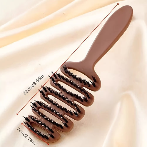 1pc Dual-Purpose Natural Bristle Hair Comb - a Fluffy Massage Tool Suitable for Women, Suitable for Straight And Fluffy Hair, with Brown ABS Plastic Handle, Perfect for Home And Travel, Dual-Purpose Hairbrush | Straightening Brush